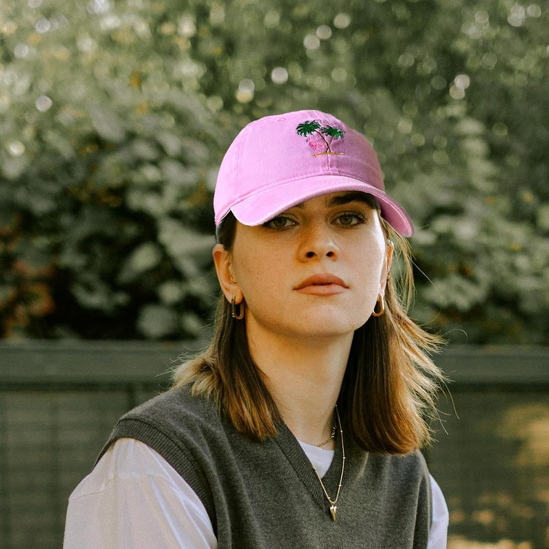 RLQWTKV Flamingo Beach Palm Tree Baseball Hat for Women Men Bees Adjustable Embroidered Cap - Image 5